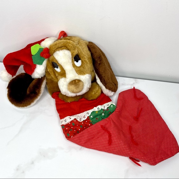 Vintage Smithy BASSET HOUND Dog Christmas Stocking Plush Quilted Patchwork 23” - Picture 9 of 12